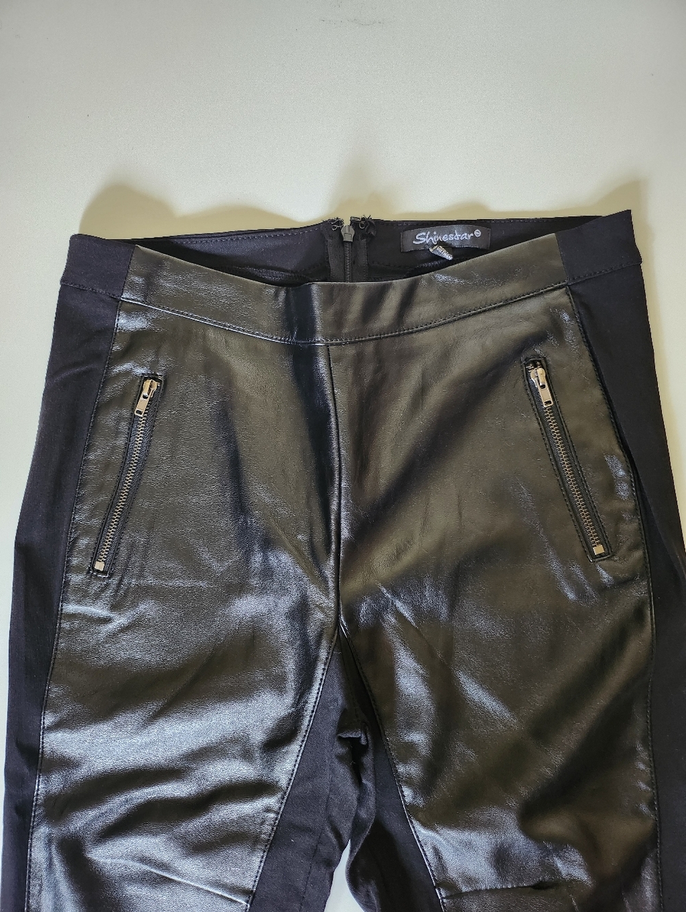 Faux Leather Panel Skinny Pants in Black - Picture 2 of 10
